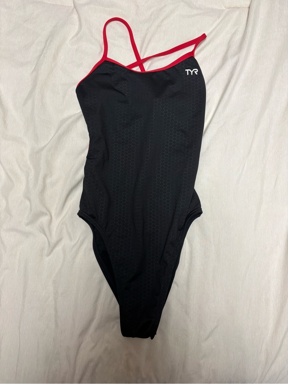 TYR Black One-Piece Swimsuit with Red Trim